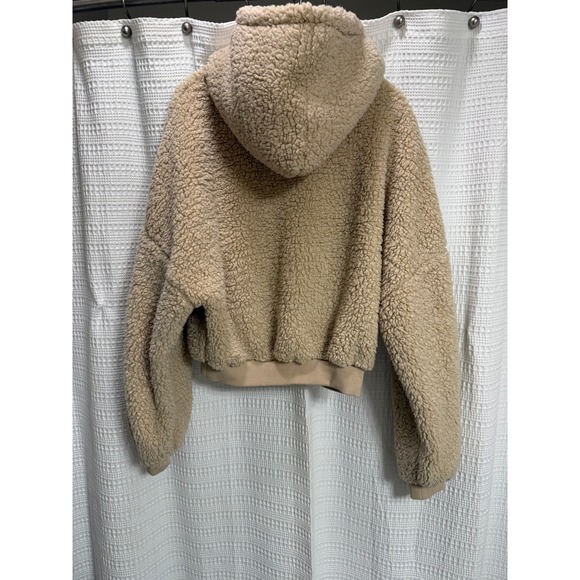 Popflex So Magical Teddy Hoodie Tan Sherpa Cropped Fleece Womens SM Cozy Pocket - Picture 6 of 7